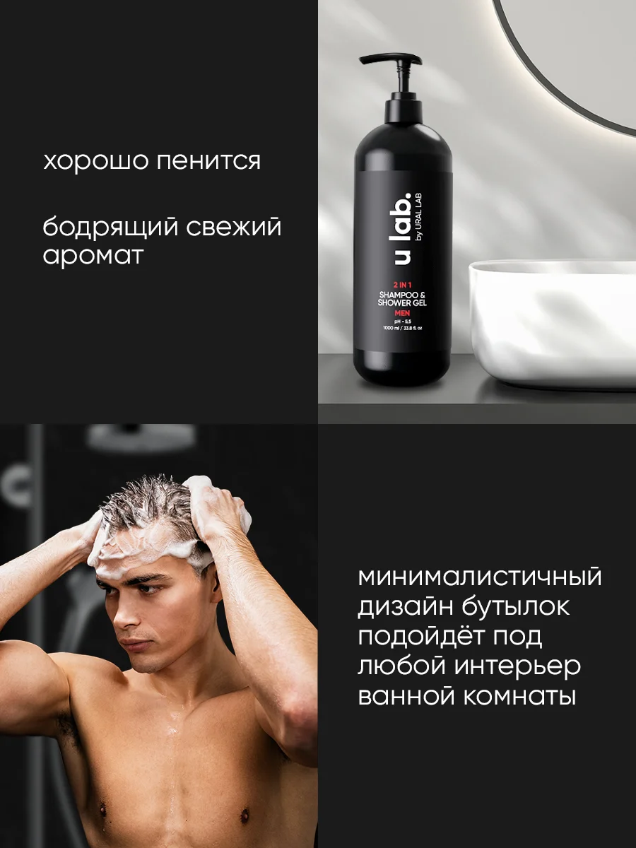 Подарочный набор ULAB: парфюмированный женский гель для душа и мужской гель 2в1, 2 литра
