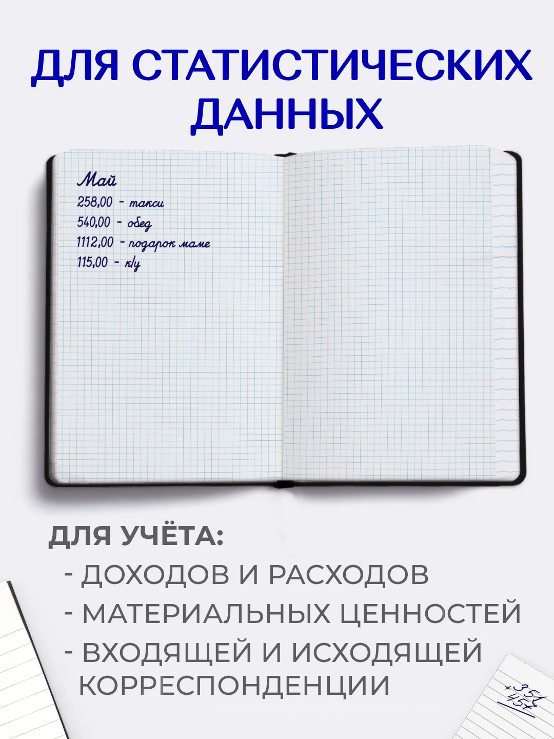 Черный книга учета 96 листов в клетку/в линию, А4, твердая обложка, с резинкой. Проф-Пресс