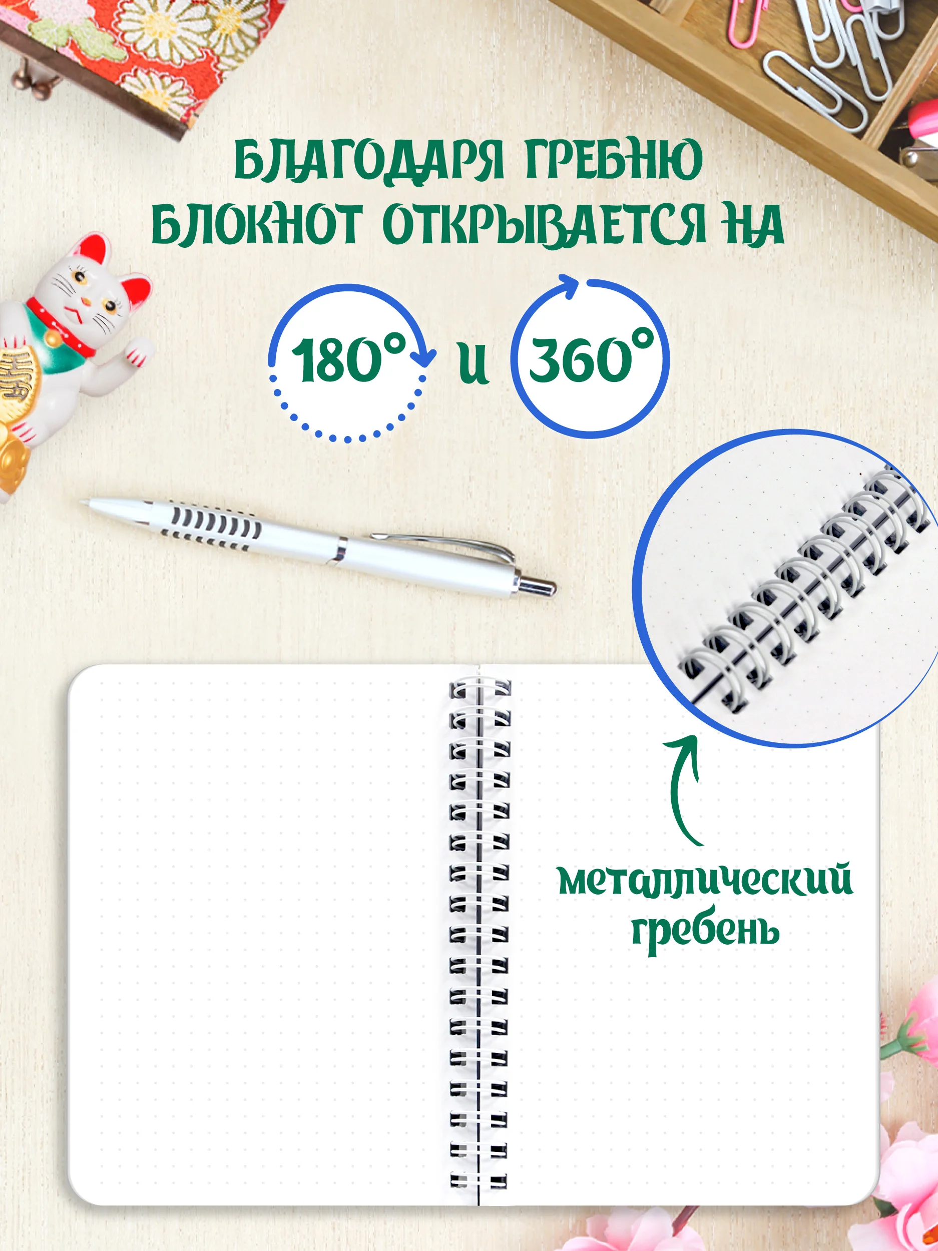 Зеленый блокнот в точку 64 листа А6 на гребне. Точкабук Little с японской анимацией. Проф-Пресс