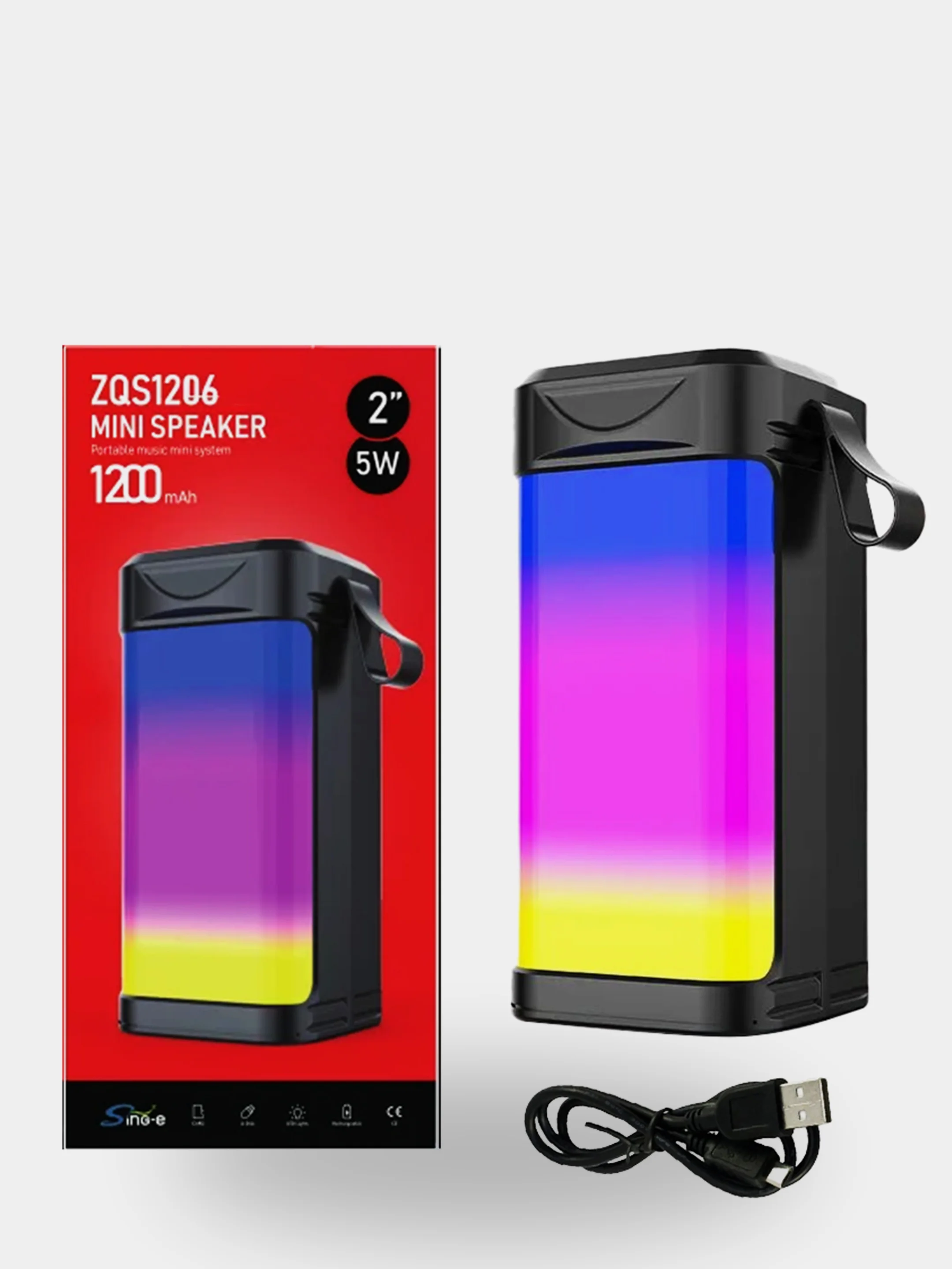 Хром колонка Bluetooth с LED-подсветкой ZQS 5Вт (USB/SD/AUX/FM)