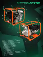 Мотопомпа бензиновая Electrolite GP-50, 50 мм, 7 л.с, 600 л/мин, напор 40 м, глубина 8 м