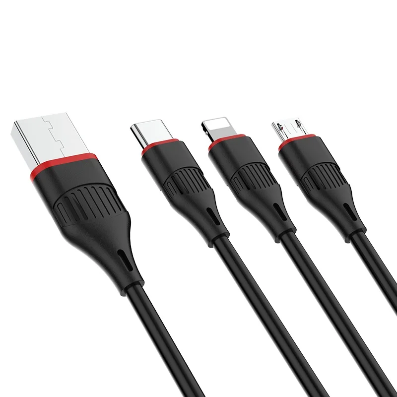 Черный кабель Borofone BX17 3 в 1, Micro - Type-C - Lightning, одновременная зарядка 3-х гаджетов