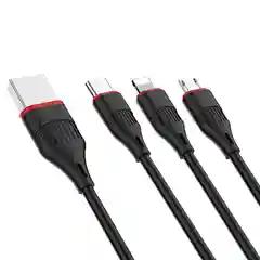 Черный кабель Borofone BX17 3 в 1, Micro - Type-C - Lightning, одновременная зарядка 3-х гаджетов