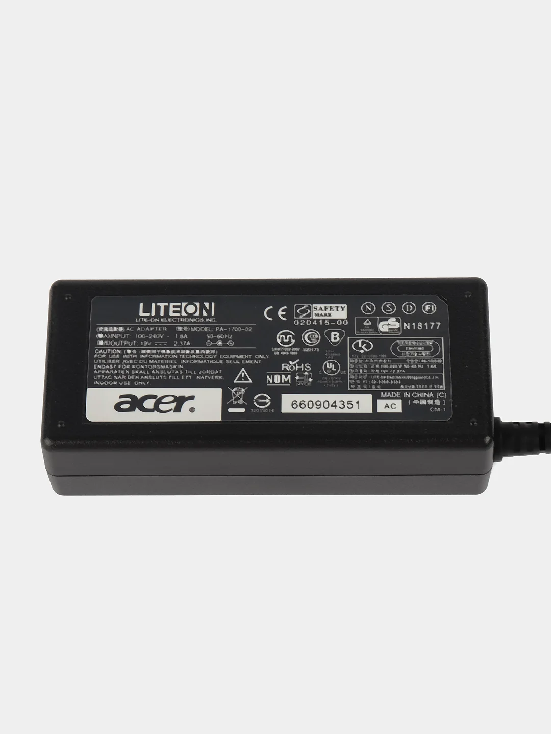 Блок питания для ноутбука Acer 3.0x1.1мм, 45W (19V, 2.37A) без сетевого кабеля