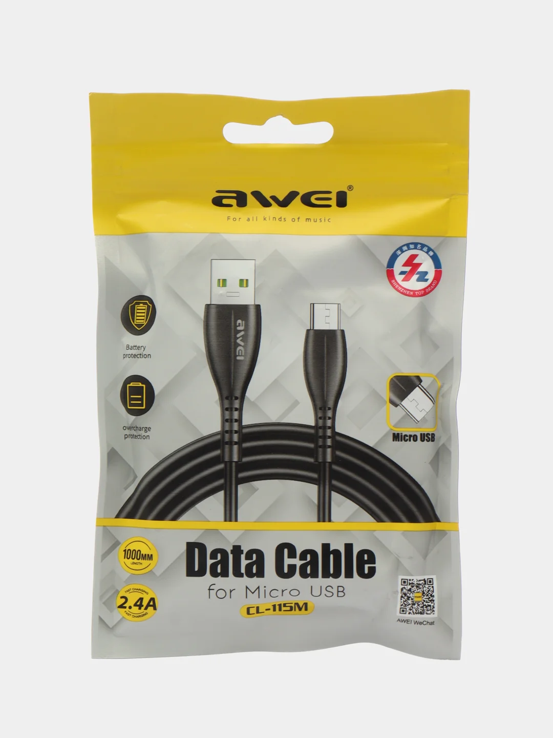 Кабель AWEI CL-115M USB to micro USB 2.4A 1 м, черный