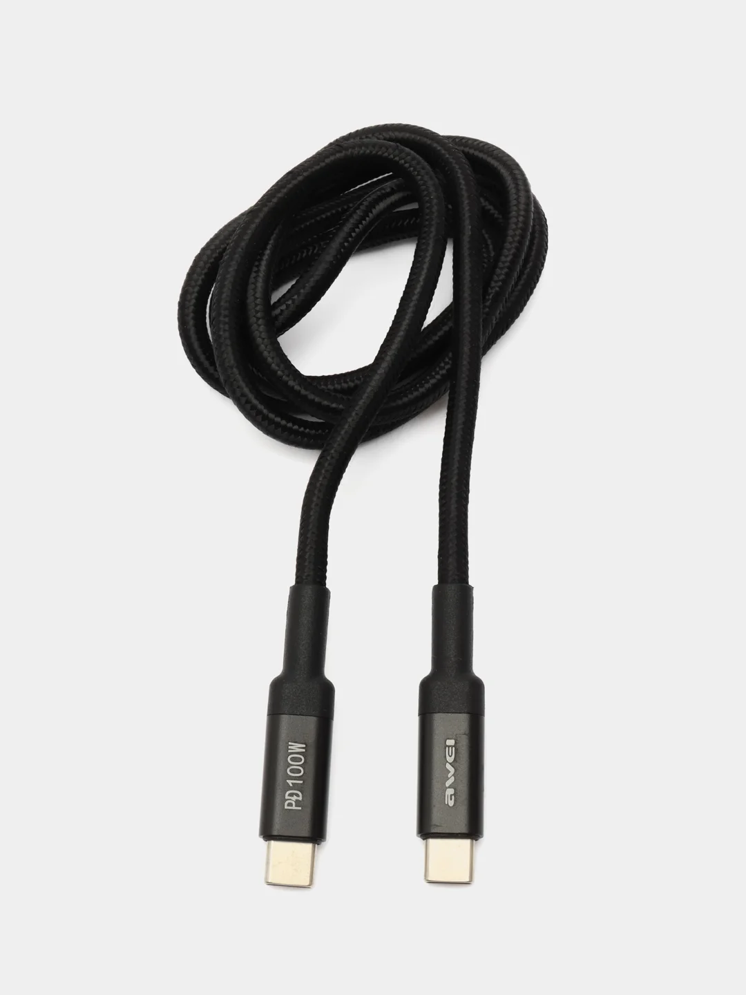 Черный кабель для быстрой зарядки AWEI CL-117T, Type-C to Type-C, PD 100W, 5A, 1 м