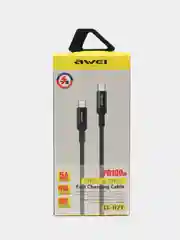 Черный кабель для быстрой зарядки AWEI CL-117T, Type-C to Type-C, PD 100W, 5A, 1 м