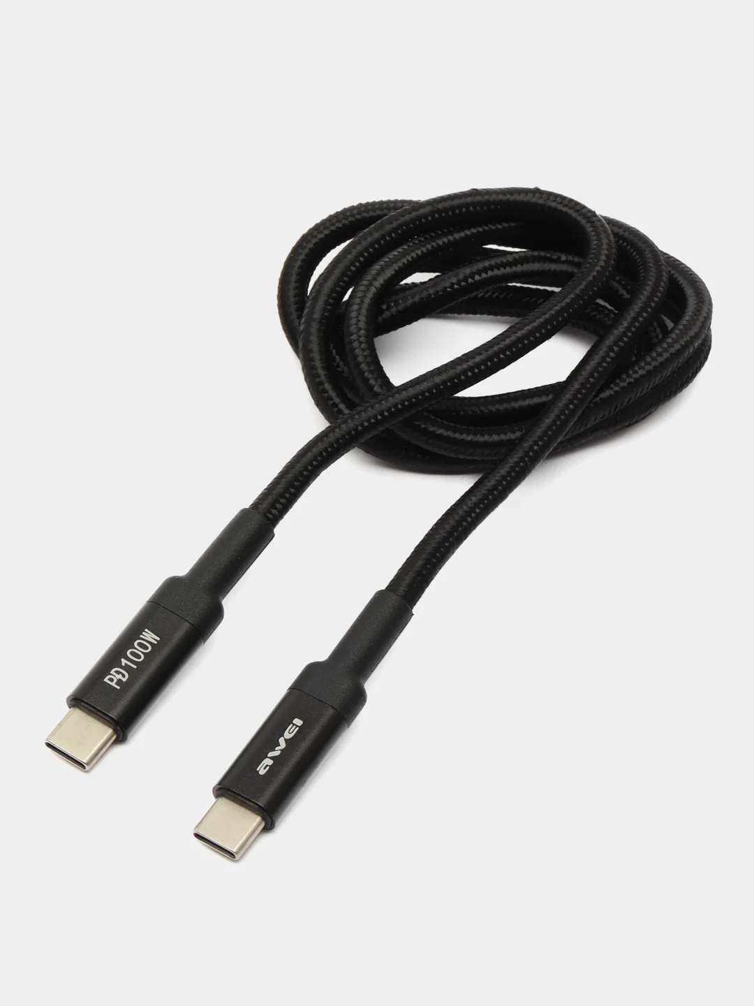Черный кабель для быстрой зарядки AWEI CL-117T, Type-C to Type-C, PD 100W, 5A, 1 м