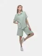 Мятный костюм женский летний блузка - рубашка шорты ЛЁН