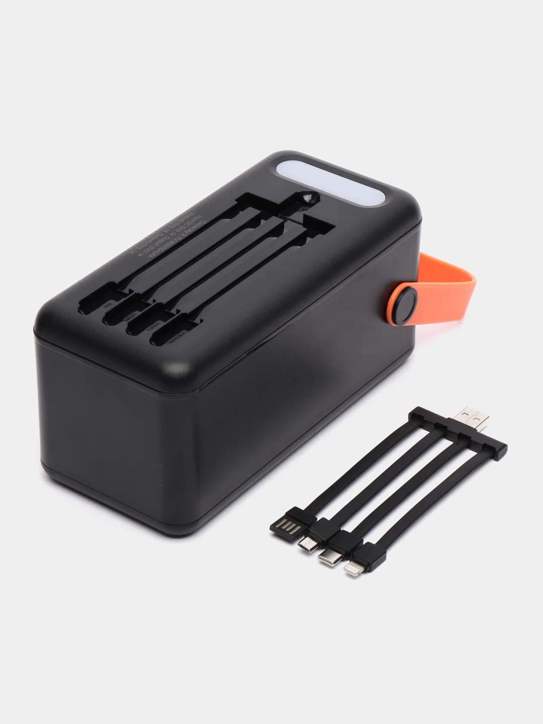 Черный внешний аккумулятор повербанк 80000 mAh с кабелями