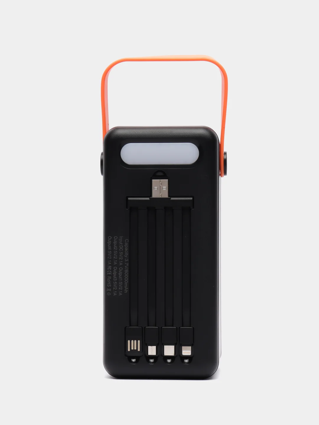 Черный внешний аккумулятор повербанк 80000 mAh с кабелями