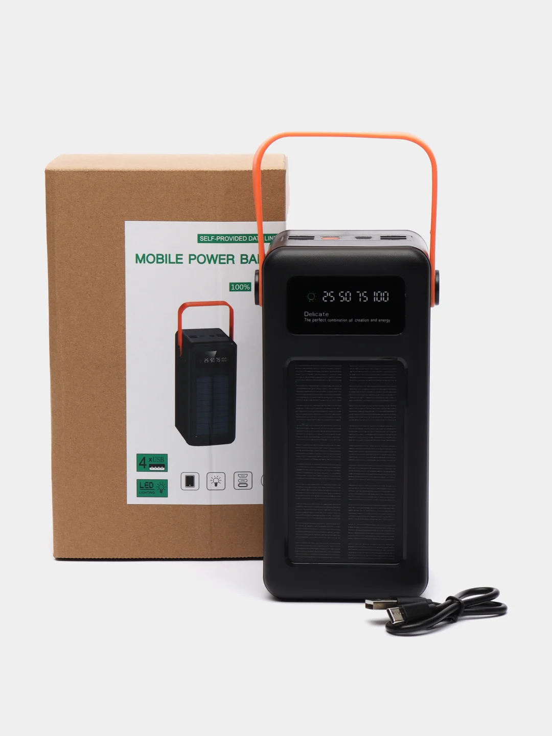 Черный внешний аккумулятор повербанк 80000 mAh с кабелями