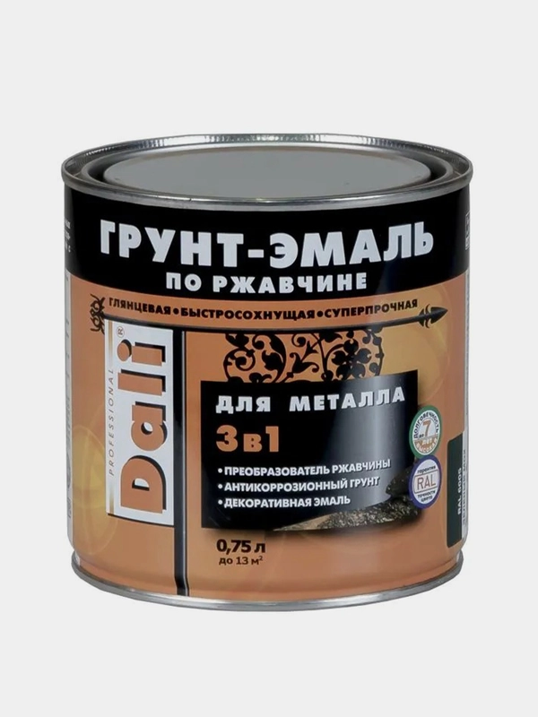 ДАЛИ Грунт-эмаль по ржавчине гладкая, цвет Серебристый алюминий, 0,75 л