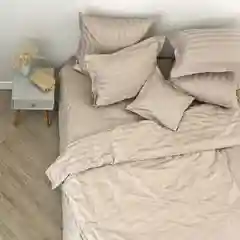 Кремовый постельное белье 1,5сп/2спальное/евро/Комплект постельного белья/ткань страйп-сатин,Турция