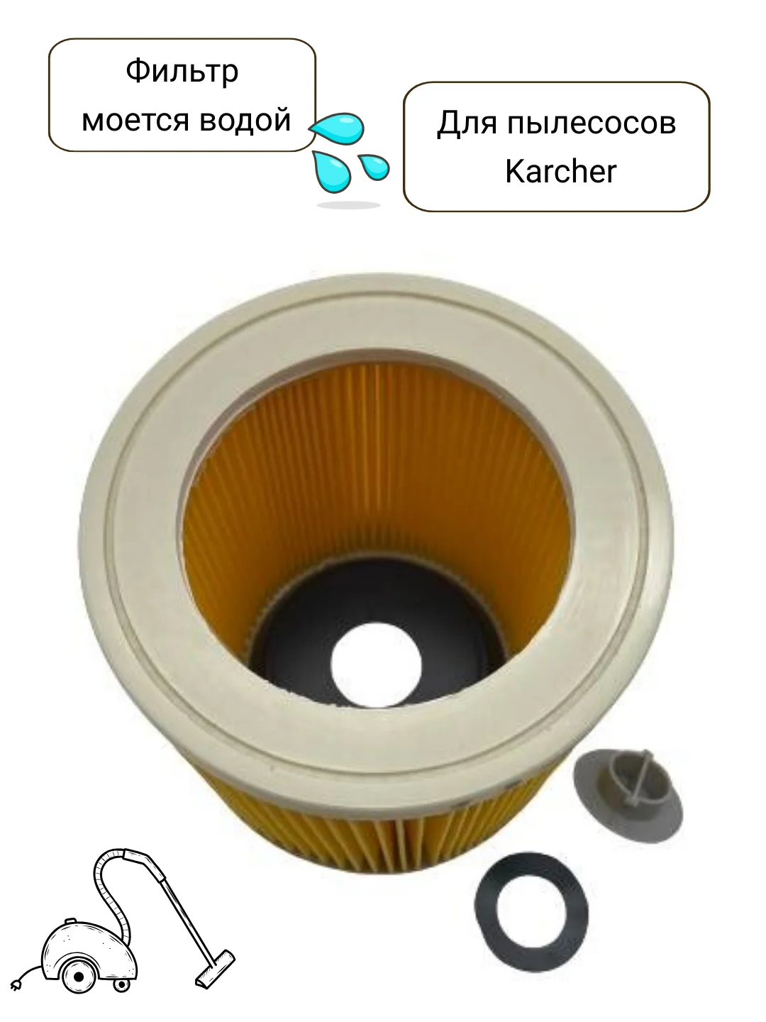 Фильтр складчатый целлюлозный для пылесосов Karcher моющийся