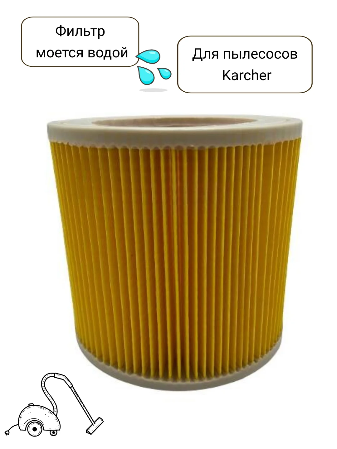Фильтр складчатый целлюлозный для пылесосов Karcher моющийся