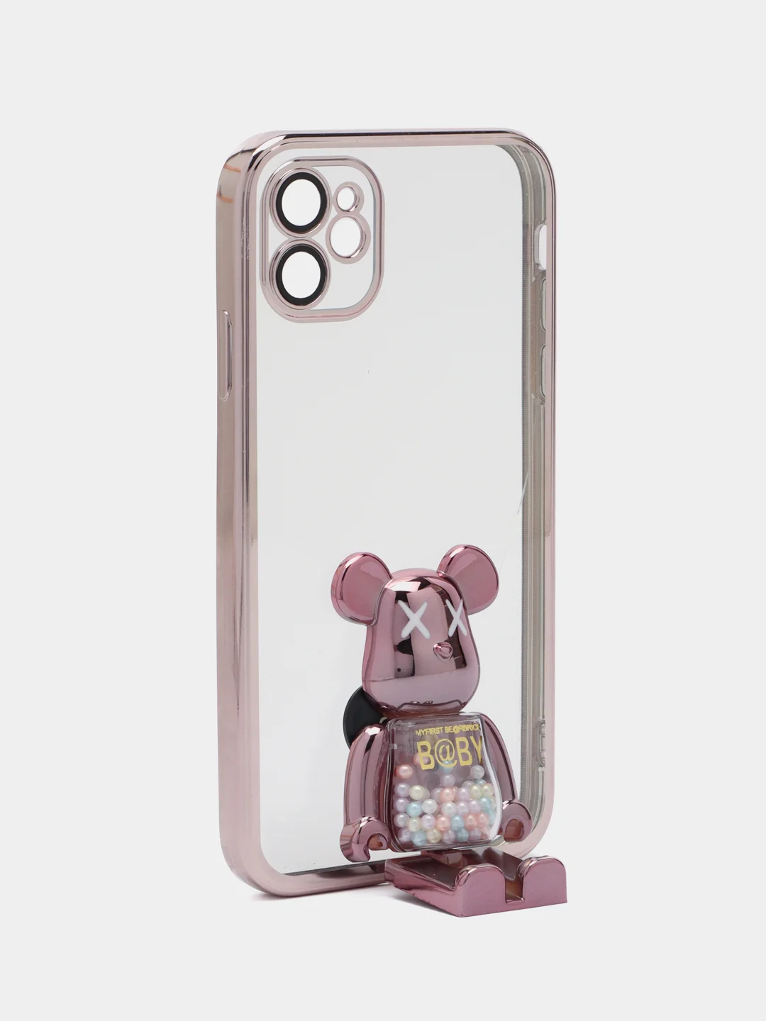 Бронзовый чехол на Айфон с BearBrick медведем держателем подставкой IPhone 12 синий