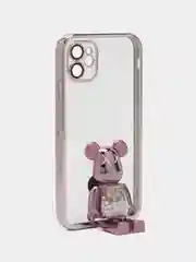 Бронзовый чехол на Айфон с BearBrick медведем держателем подставкой IPhone 12 синий