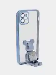 Синий чехол на Айфон с BearBrick медведем держателем подставкой IPhone 12 синий