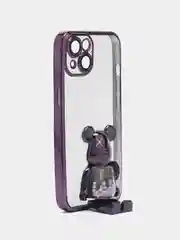 Фиолетовый чехол на Айфон с BearBrick медведем держателем подставкой IPhone 12 синий