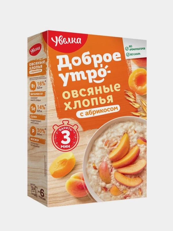 Хлопья овсяные Увелка, с абрикосом, 240г
