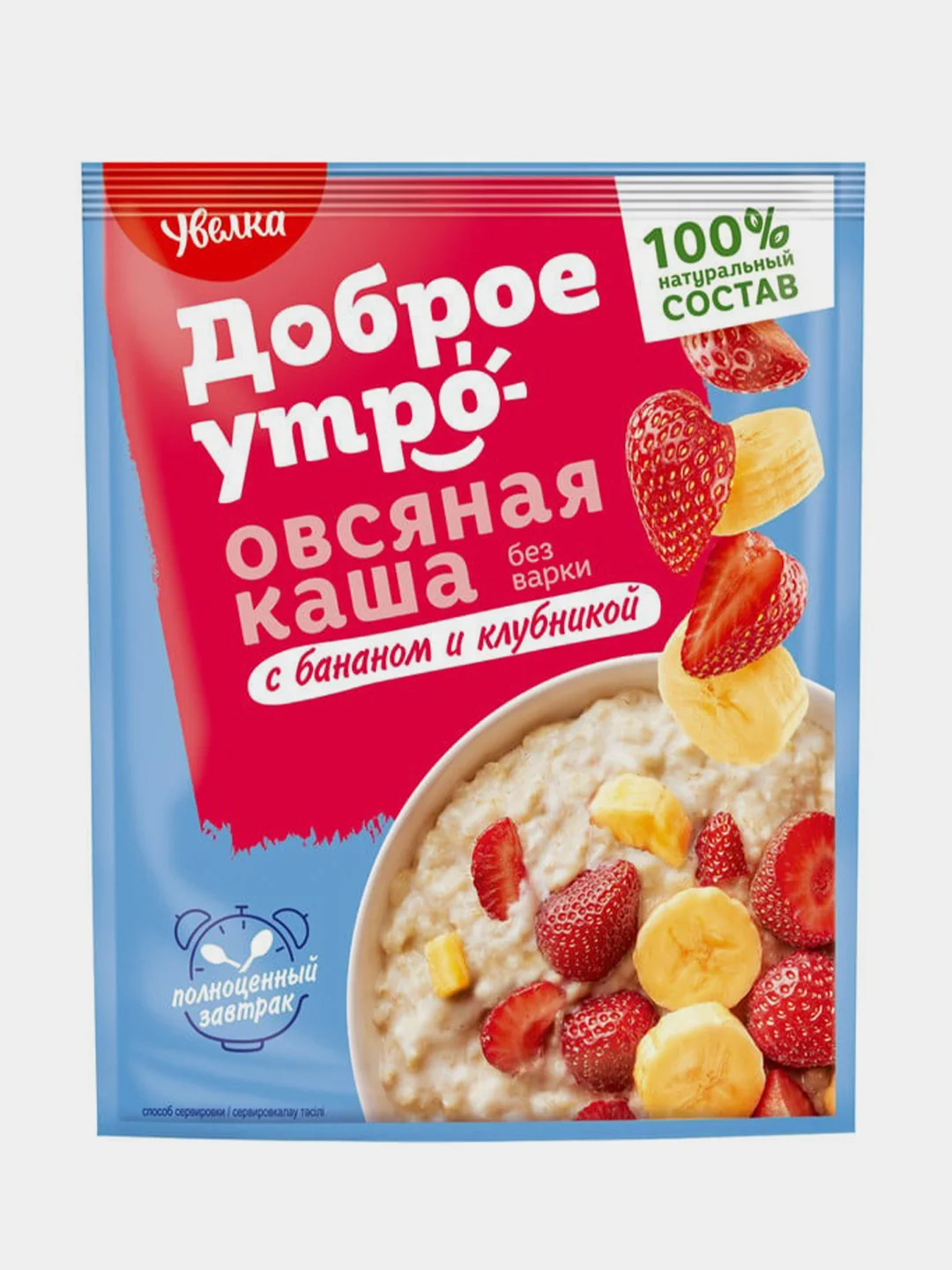 Каша овсяная быстрого приготовления Увелка, с бананом и клубникой, 20 штук по 40 г