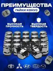 Гайка колесная М12x1.5/под 19 ключ /крепёж для автомобильного диска/20 штук в комплекте