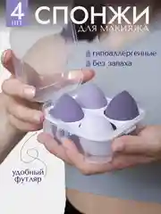 Спонж-губка для макияжа, набор 4 штуки, в футляре