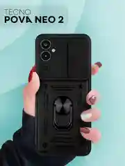 Черный чехол для Tecno Pova Neo 2 противоударный КАРТОФАН, пластиковый, с магнитом и кольцом