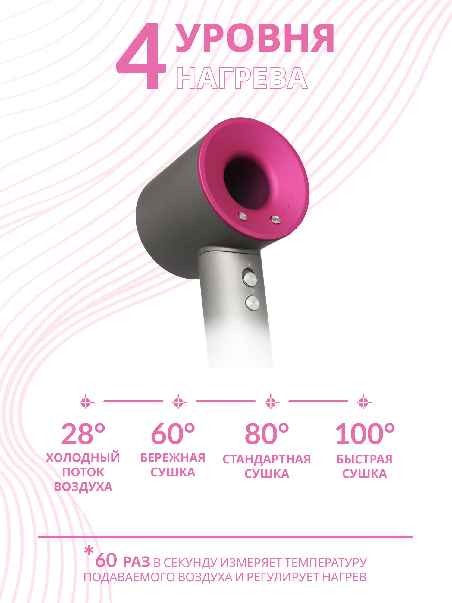 Тёмно-розовый фен Super Hair Dryer, для сушки и укладки волос, 5 в 1