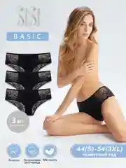 Трусы-слипы женские SISI SI5505 Slip цветные, кружевные, хлопковые, набор 3 штуки