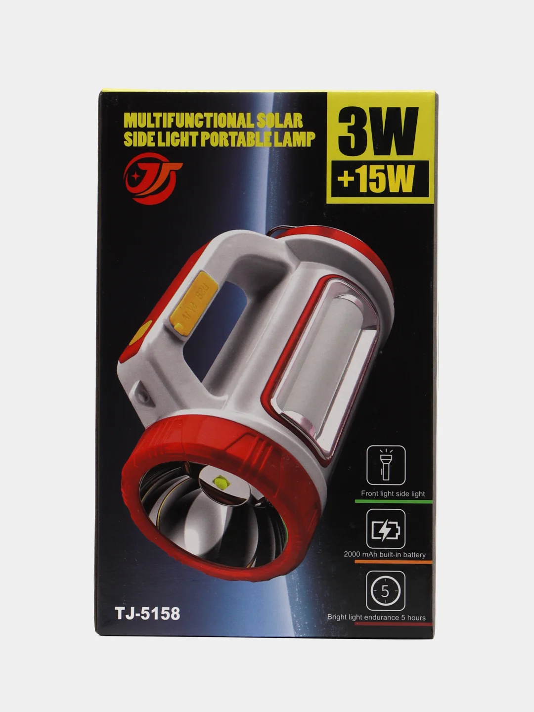 Фонарь кемпинговый аккумуляторный, 3+15 Вт, 2000 мАч, LED, USB, 5 режимов, солн. батарея