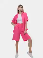 Фуксия костюм женский летний блузка - рубашка шорты ЛЁН