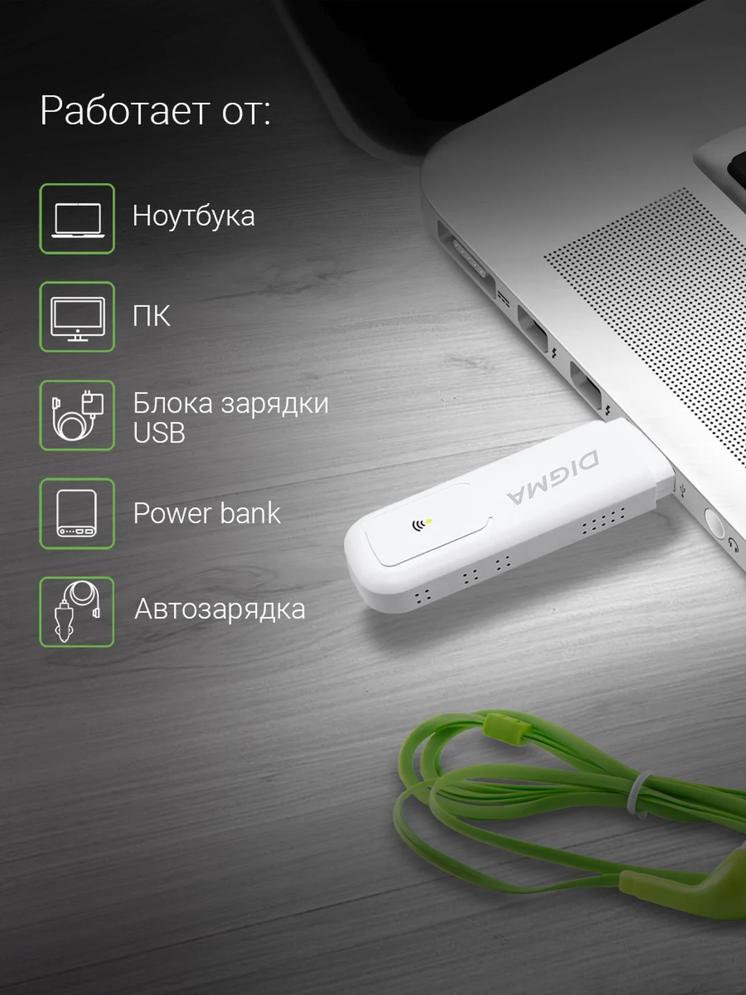 Модем Digma Dongle Wi-Fi DW1960 3G/4G, внешний, белый