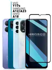 Прозрачный стекло для Vivo Y17s, Samsung Galaxy A12 / A23, Oppo A18 защитное олеофобное ROSCO, рамка