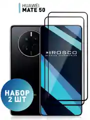 Прозрачный 1-2 шт стекло для Huawei Mate 50 защитное ROSCO с олеофобным покрытием и черной рамкой