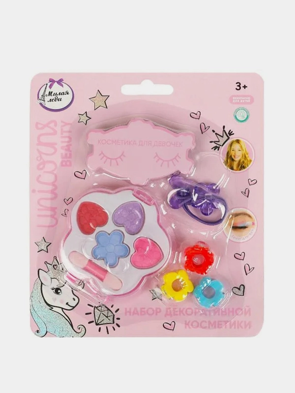 Косметика детская Милая леди, тени 2,8 г, заколки, резинка
