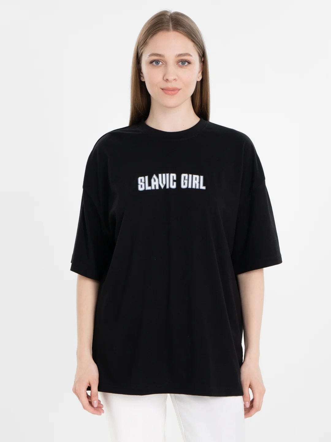 Черный футболка оверсайз "Slavic Girl", унисекс, oversize, T-Shirt с принтом, хлопок