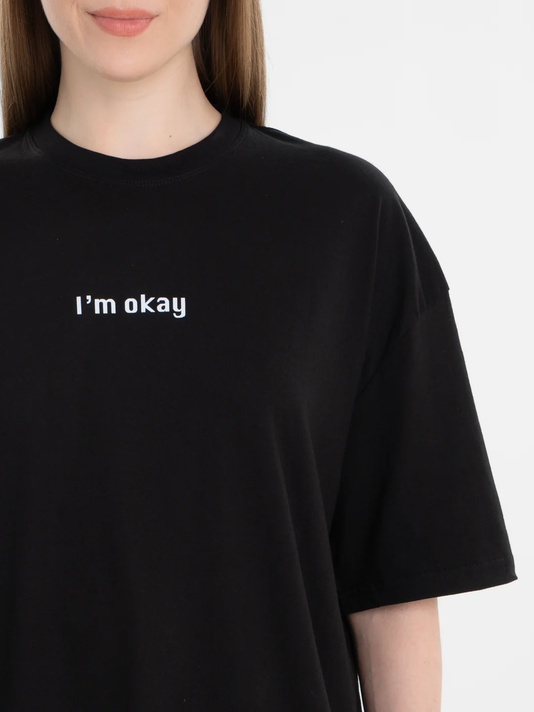 Черный футболка оверсайз "I am okay", унисекс, oversize, T-Shirt с принтом, хлопок