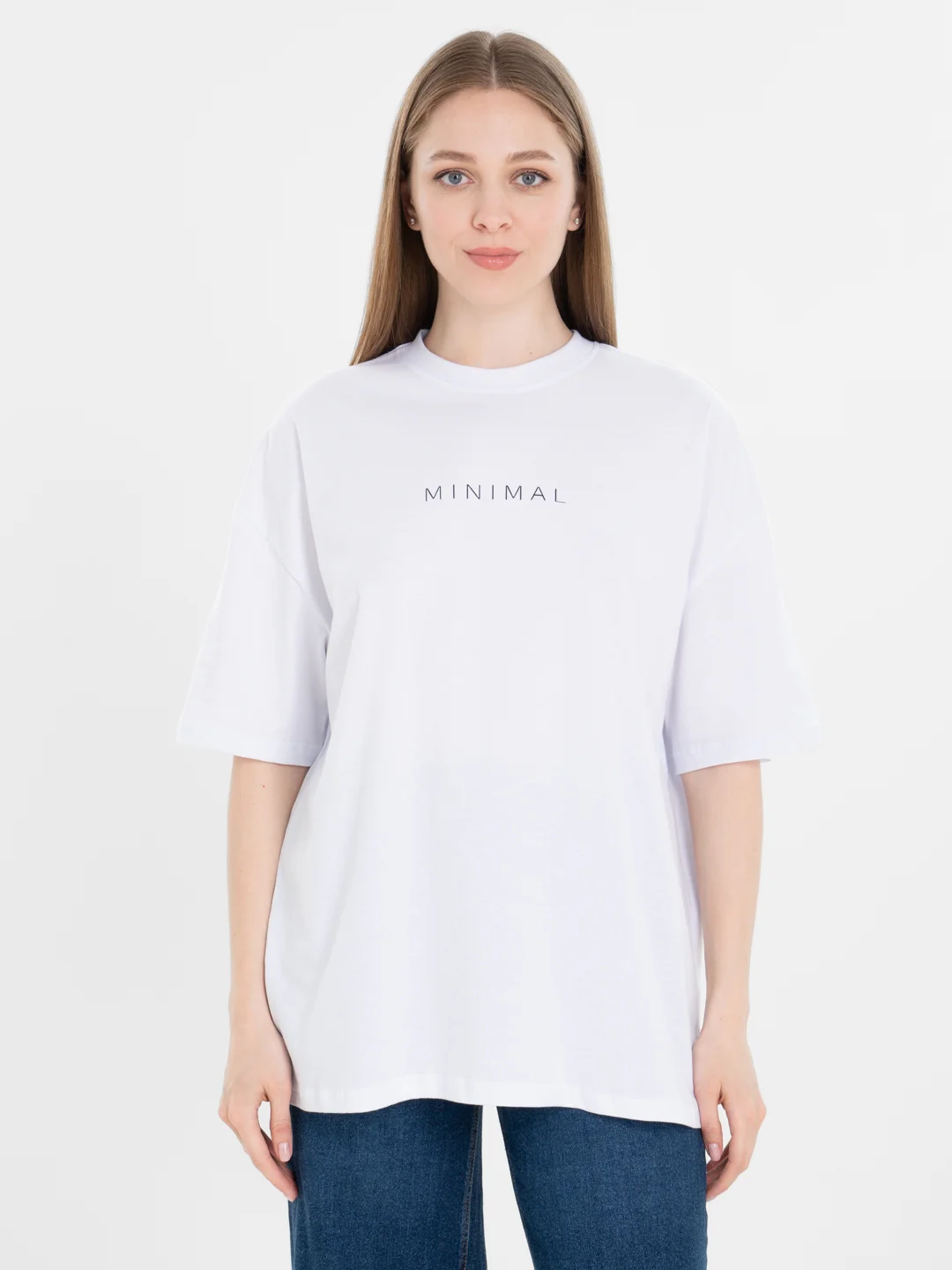 Белый футболка оверсайз "Minimal", унисекс, oversize, T-Shirt с принтом, хлопок