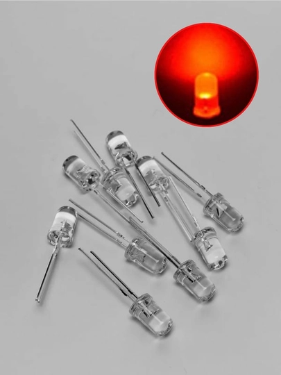 3мм Led светодиод прозрачный 10 штук. Цвет свечения белый, желтый, красный, зеленый, синий