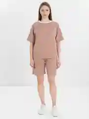 Песочный хаки женский костюм шорты с футболкой