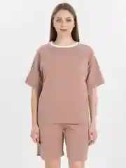 Песочный хаки женский костюм шорты с футболкой