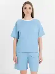 Голубой женский костюм шорты с футболкой