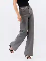 Серый меланж женские джинсы широкие wide leg трубы палаццо