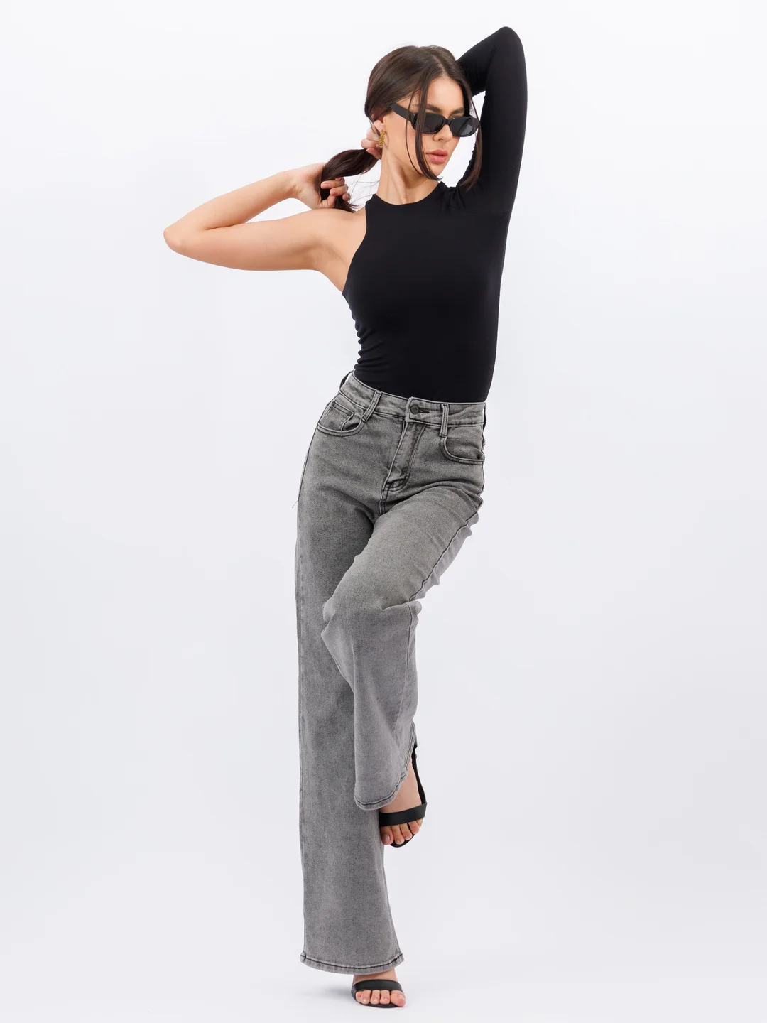 Угольный женские джинсы широкие wide leg трубы палаццо