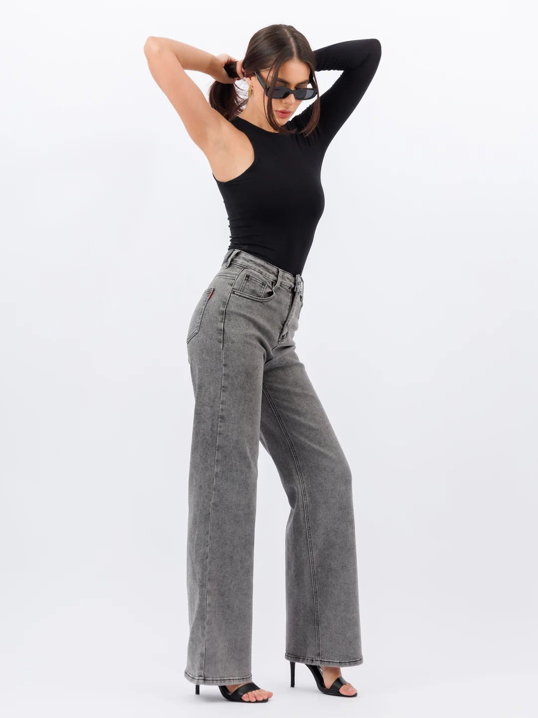 Угольный женские джинсы широкие wide leg трубы палаццо