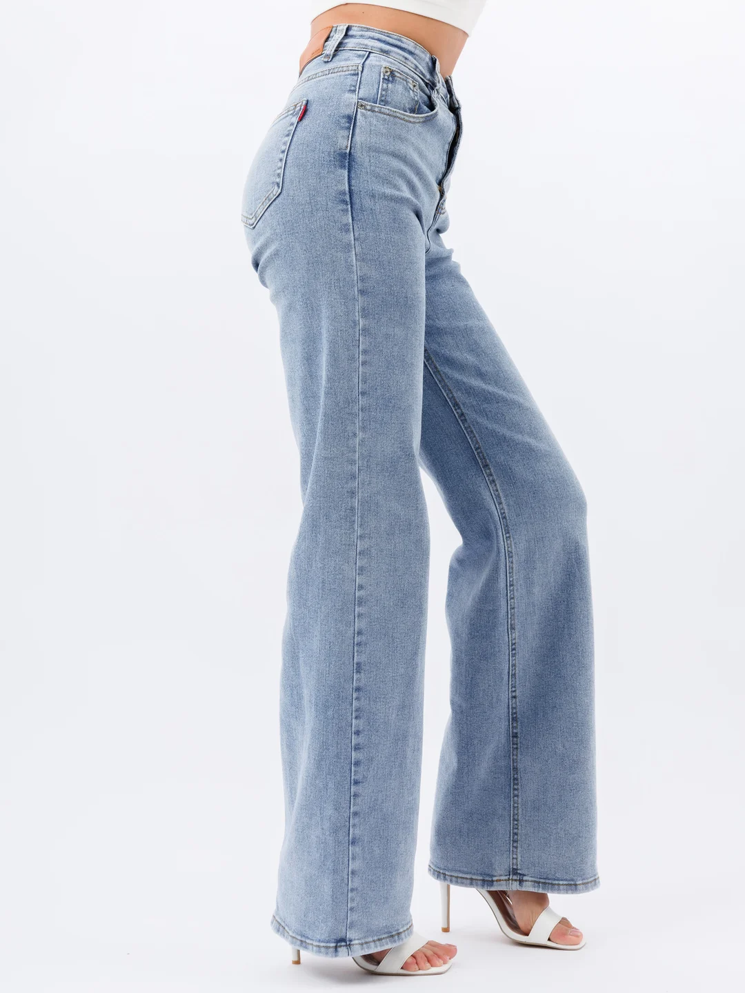 Небесно-голубой женские джинсы широкие wide leg трубы палаццо