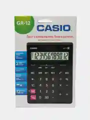 Калькулятор Casio GR-12-W, настольный электронный маленький, 12 разрядов, двойное питание