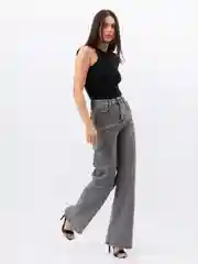 Серый меланж женские джинсы широкие wide leg трубы палаццо